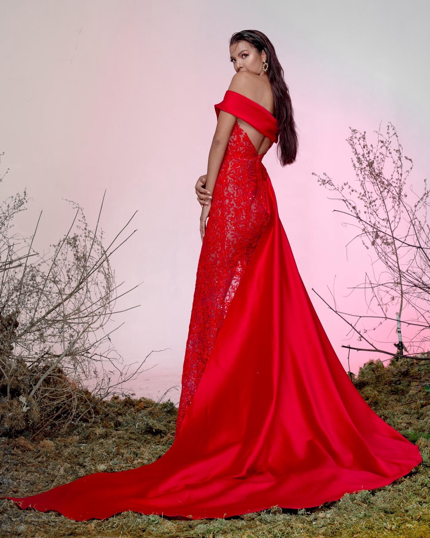 Red Elegant Exquisite Evening Dress Off-The-Shoulder