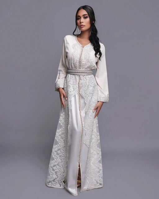 White Elegant Simple Moroccan Caftan Evening Dress