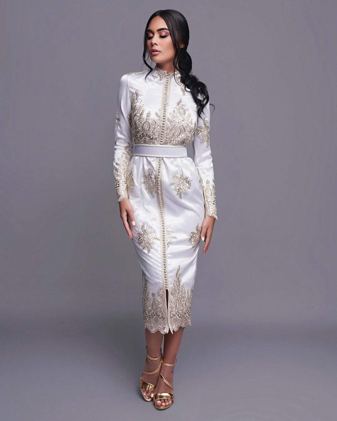 White Elegant Exquisite Moroccan Caftan Evening Dress