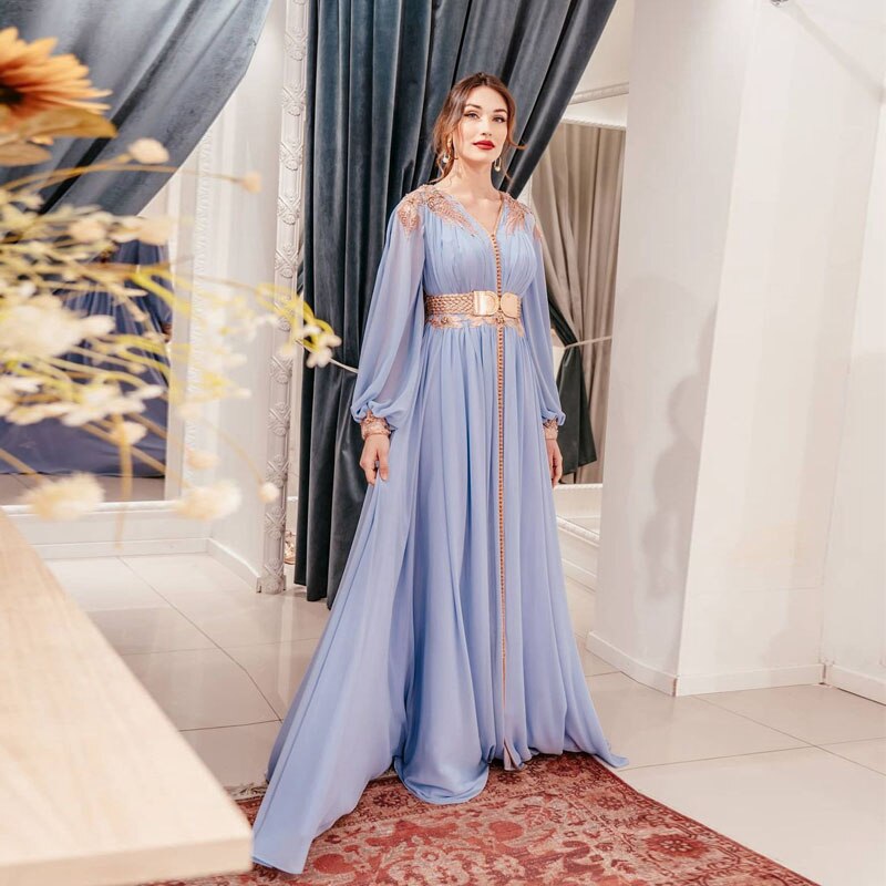 Light Blue Exquisite Elegant Evening Dress V-Neck