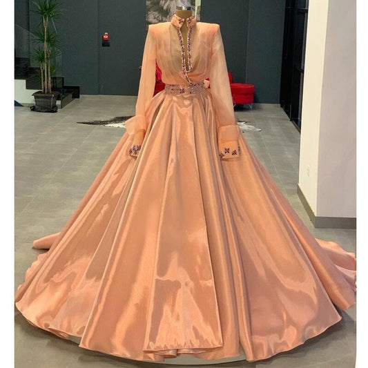 Elegant Peach A-line Long Evening Dresses