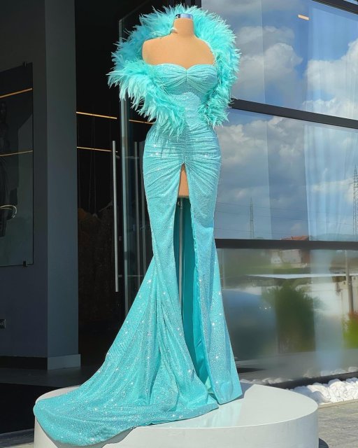 Mermaid Strapless Split Shiny Formal Evening Dresses