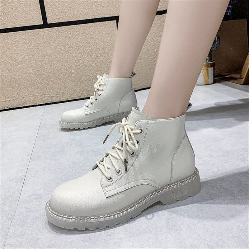 Women Spring Boots Comfortable Square Heel Solid color