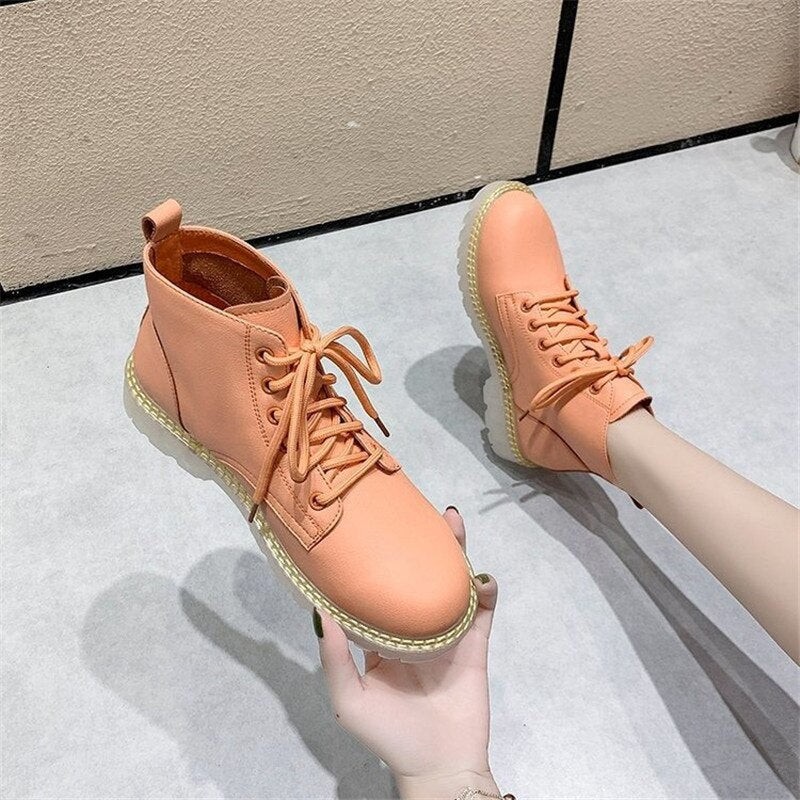 Women Spring Boots Comfortable Square Heel Solid color