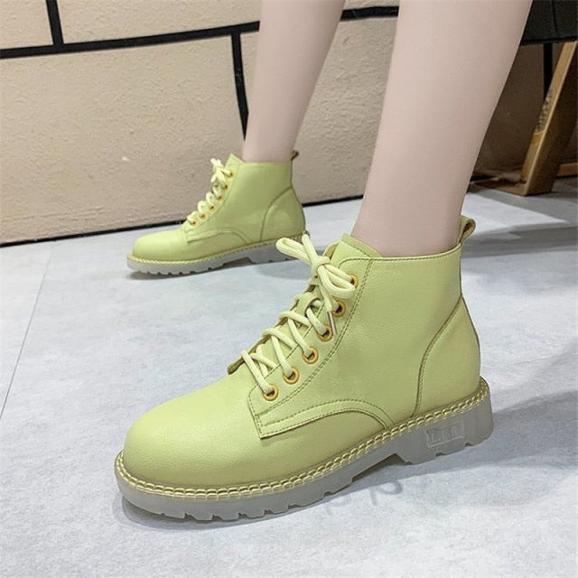 Women Spring Boots Comfortable Square Heel Solid color