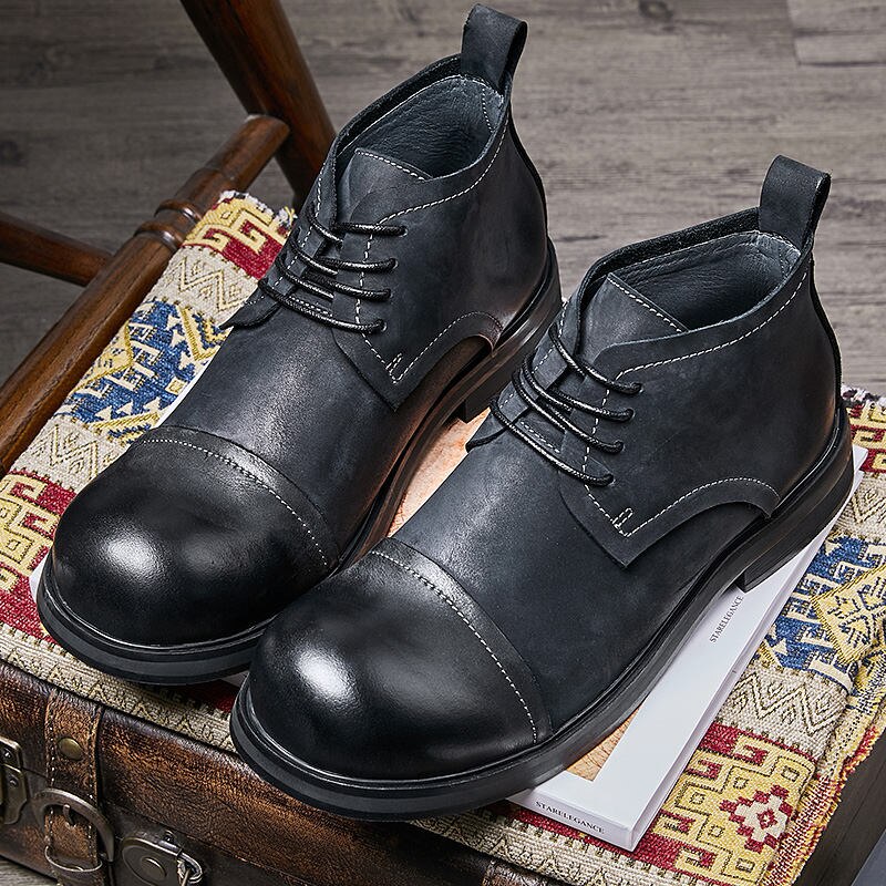 High End Men's Top Leather Simple Short Boots