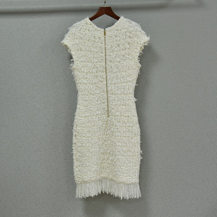 Women's Knitted Tassels Dress Chic Mini Short Sleeves