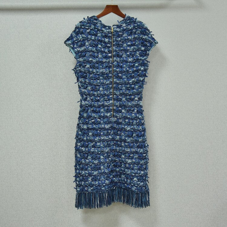 Women's Knitted Tassels Dress Chic Mini Short Sleeves