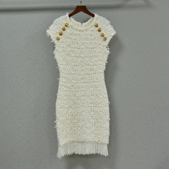 Women's Knitted Tassels Dress Chic Mini Short Sleeves