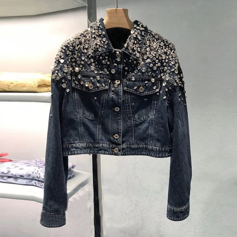 Women's High quality diamonds denim jackets