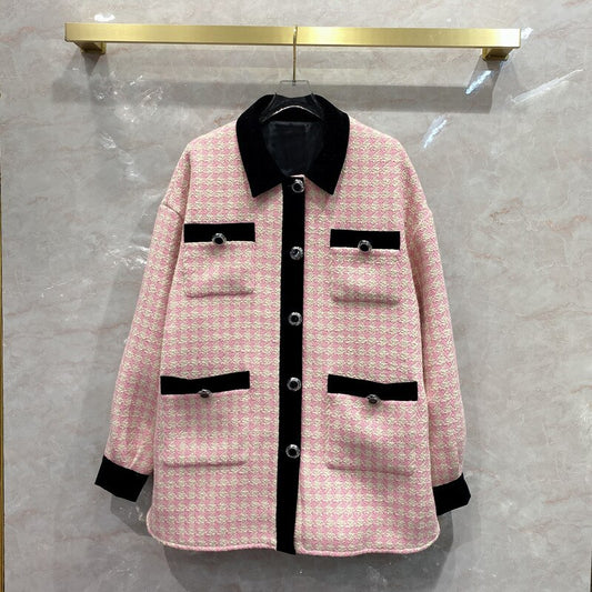 women's High quality loose plaid tweed overcoat