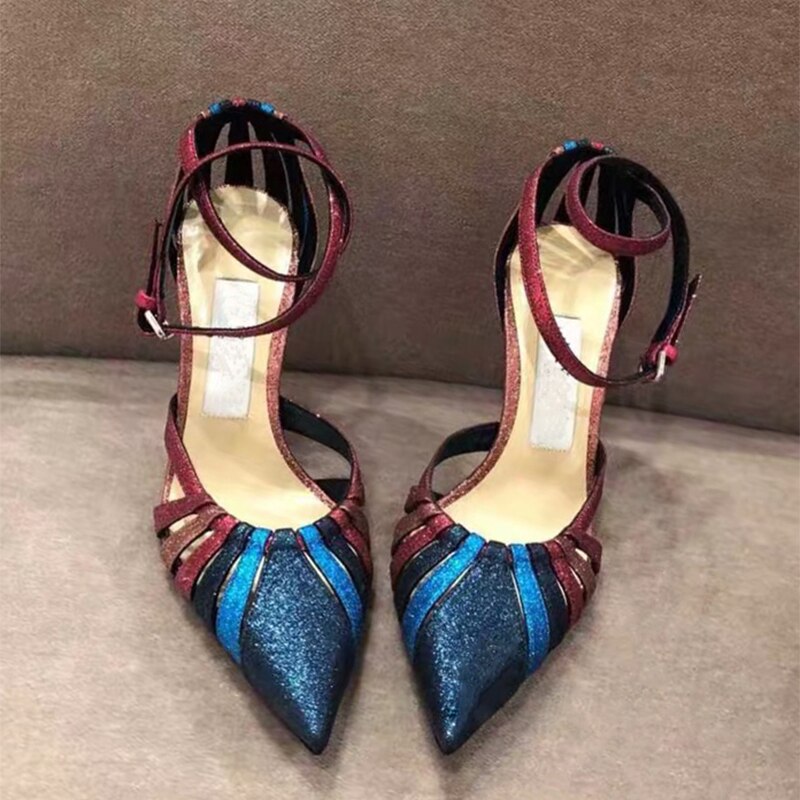 Pointed Toe Women Sandals Mixed Colors Buckle Strap