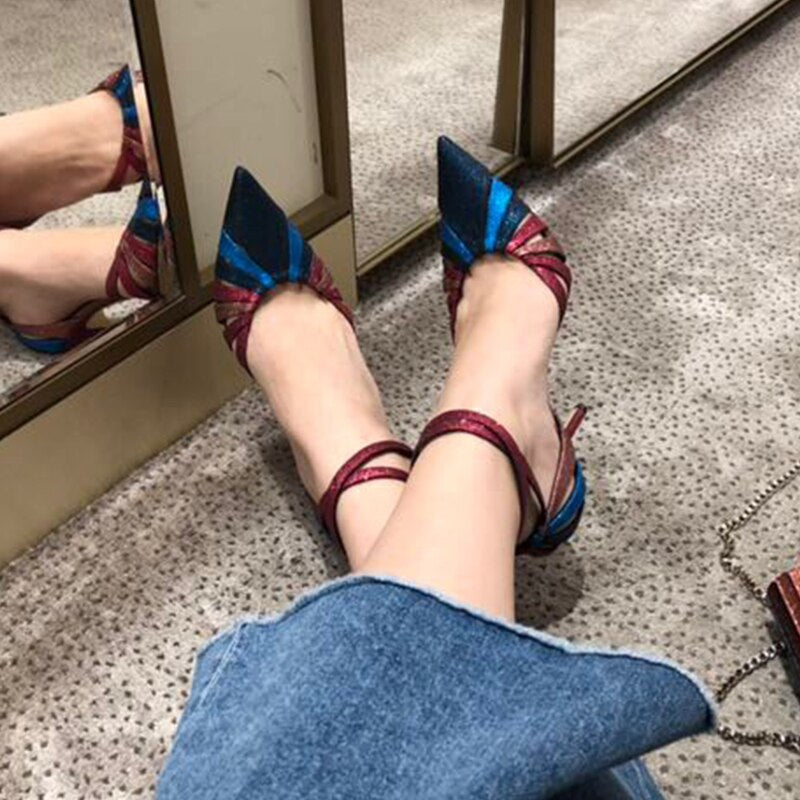 Pointed Toe Women Sandals Mixed Colors Buckle Strap