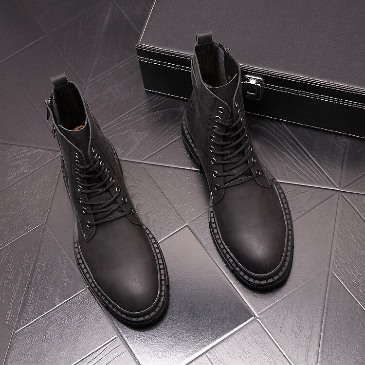 Men's leisure platform boots cow leather