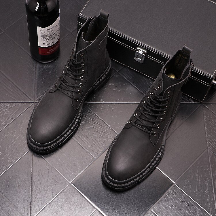 Men's leisure platform boots cow leather