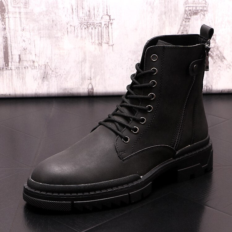 Men's leisure platform boots cow leather