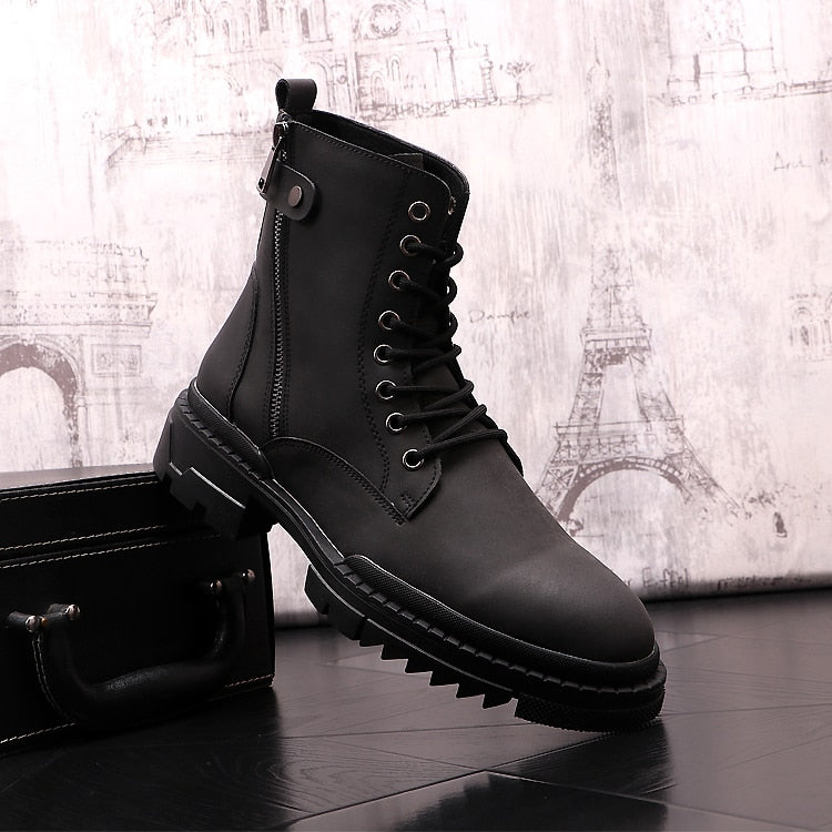 Men's leisure platform boots cow leather