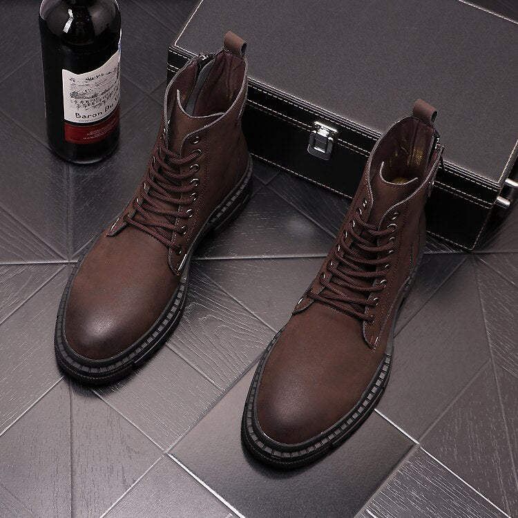 Men's leisure platform boots cow leather