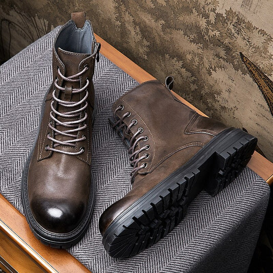 Trendy Men  High End Mid-calf Leather Boots