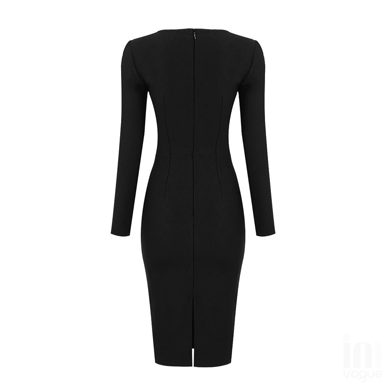 Black Grey Long Sleeve Bodycon Rayon Bandage Dress