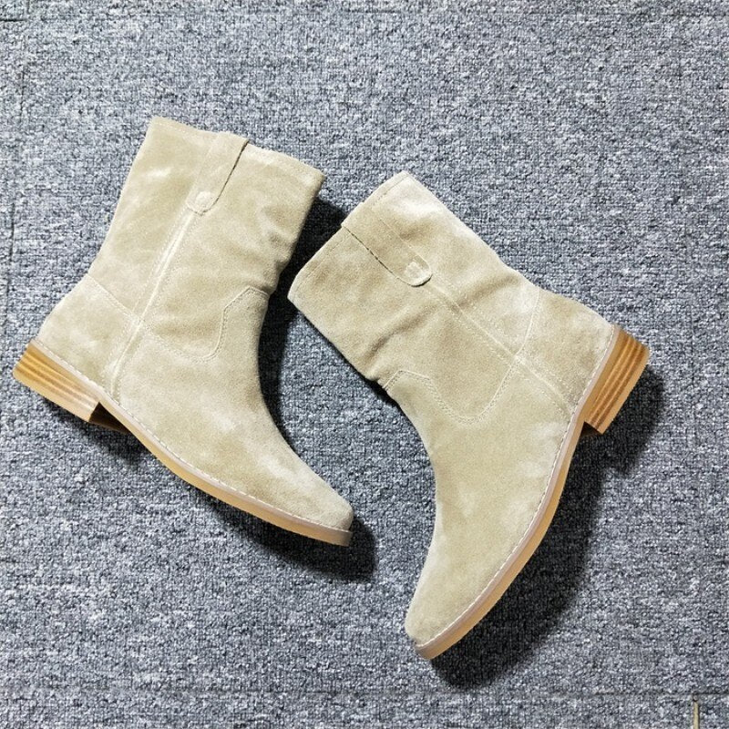 Women Chelsea Ankle Boots Slip-On Casual Cow Suede Flat Boots