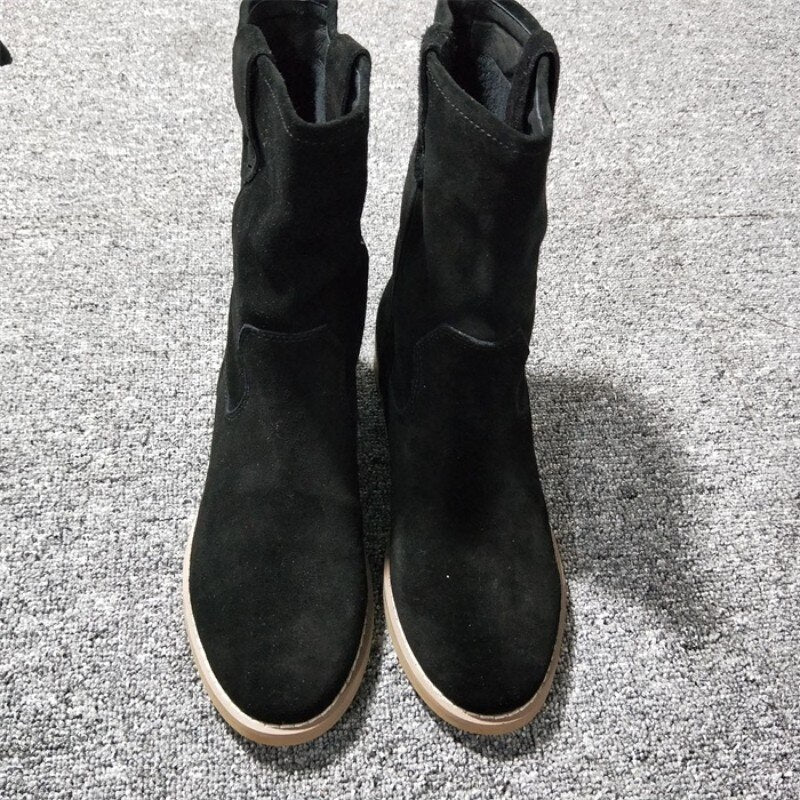 Women Chelsea Ankle Boots Slip-On Casual Cow Suede Flat Boots