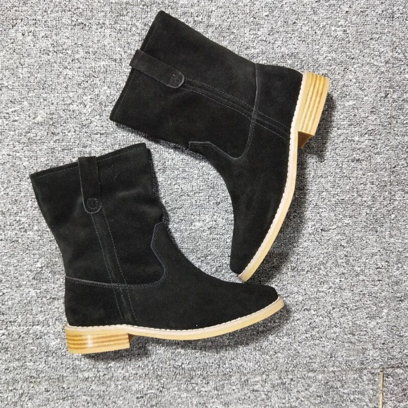 Women Chelsea Ankle Boots Slip-On Casual Cow Suede Flat Boots