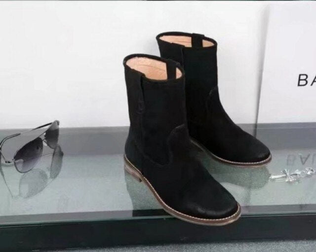 Women Chelsea Ankle Boots Slip-On Casual Cow Suede Flat Boots