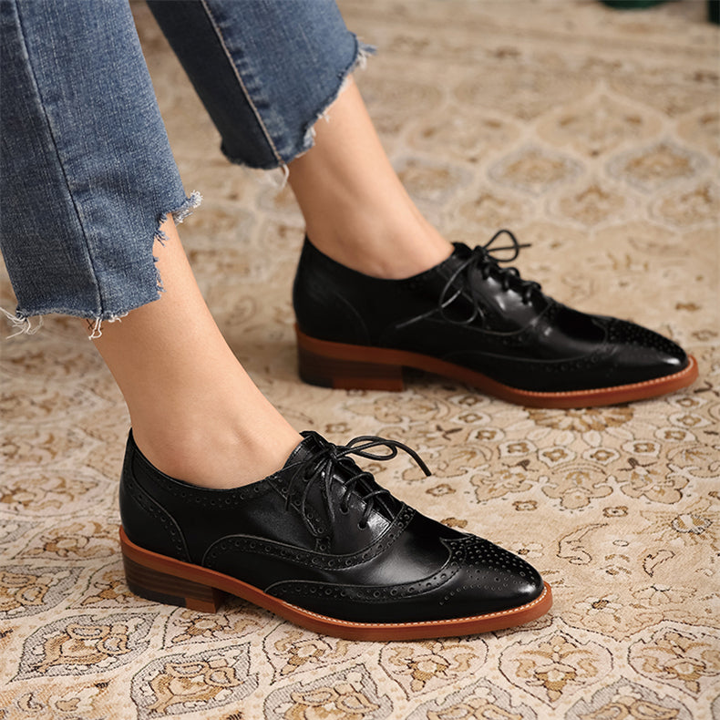 Women Genuine Leather Flats Oxfords Shoes