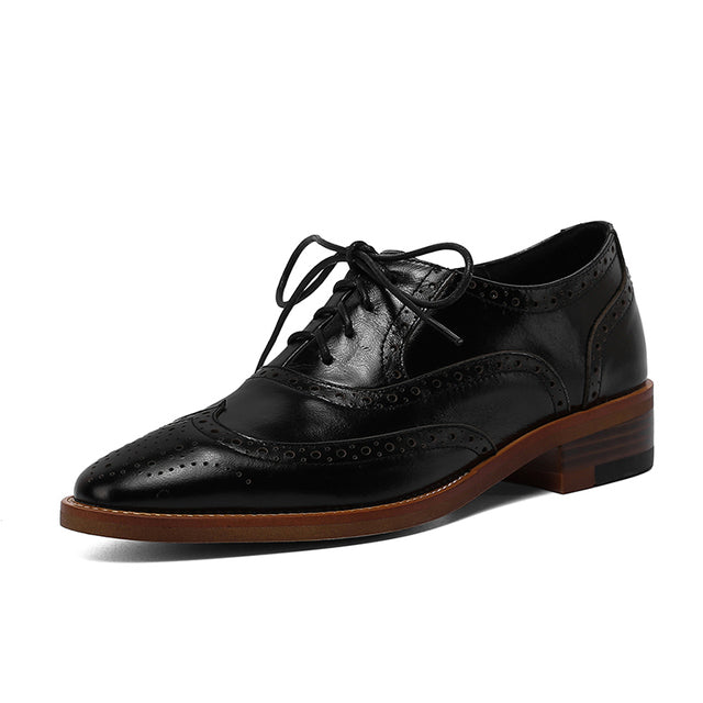 Women Genuine Leather Flats Oxfords Shoes