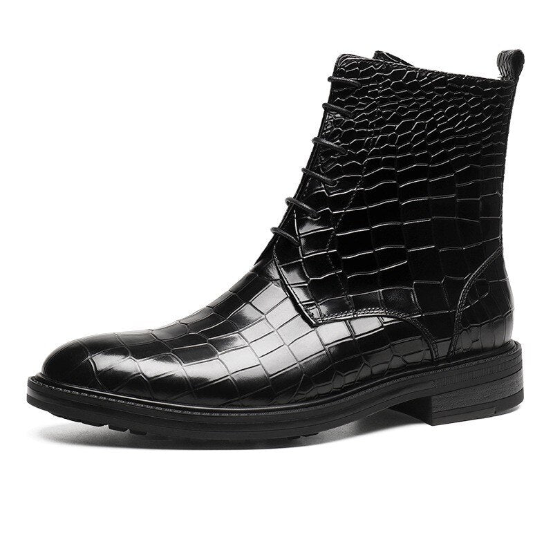 Men  Stone Pattern Embossing Safety Shoes Motorcycle Boots