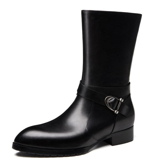 Men Genuine Leather Zipper Pointed Toe Boots