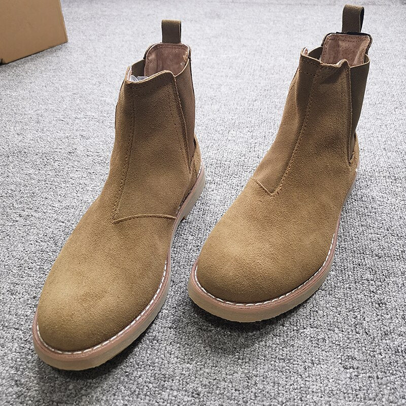 Mens Genuine Leather Casual Chelsea Boots Round Toe