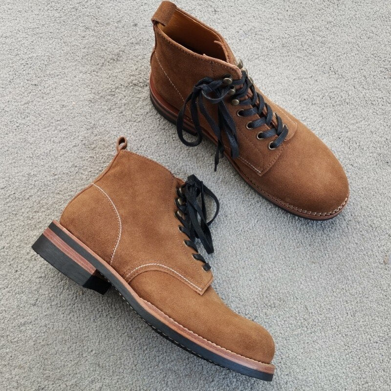 Men British Style Lace Up Cowboy Cow Suede Work Boots