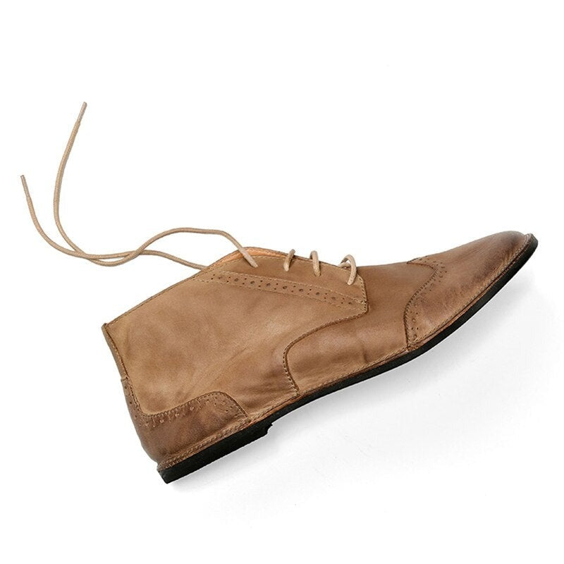 Soft Runway Popular Men Shoes Flats Lace Up High Top Tan Oxfords