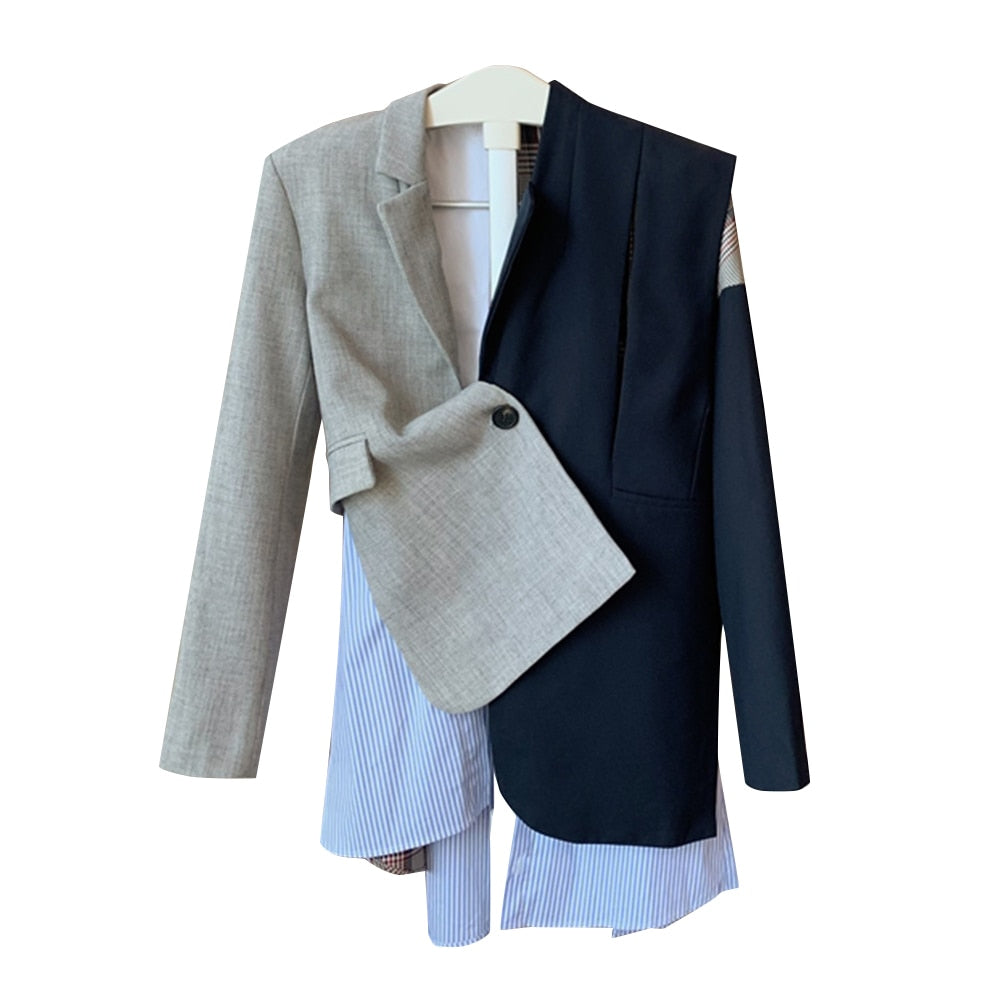 Patchwork Blazers For Women Notched Collar Colorblock