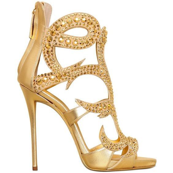 Gold Black Crystal Gladiator Sandals Women Thin Heels