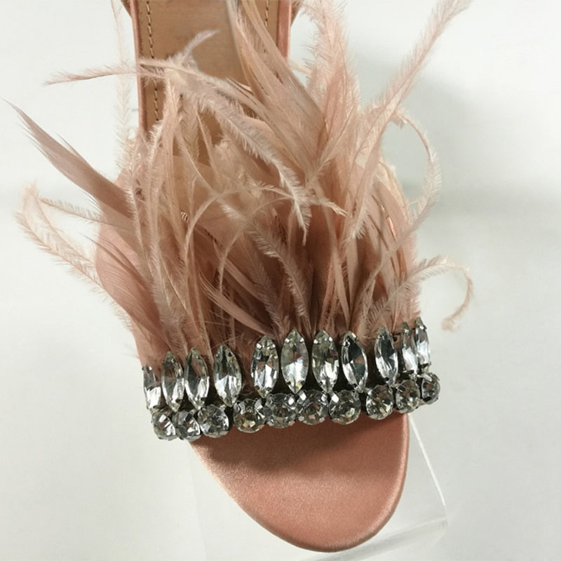 Sexy Feather Bling Rhinestone Embellished Peep toe Sandals