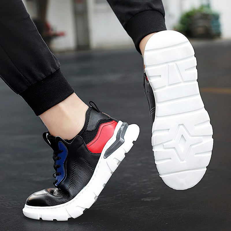 Fasion Flat /6cm Elevator Shoes Men Casual Genuine Leather Sneakers