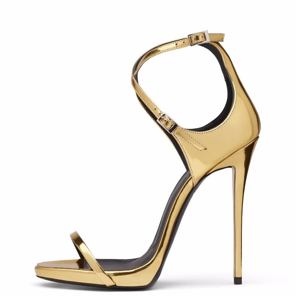 Woman Sandals New Style Celebrity Metallic Gold Stiletto Heel