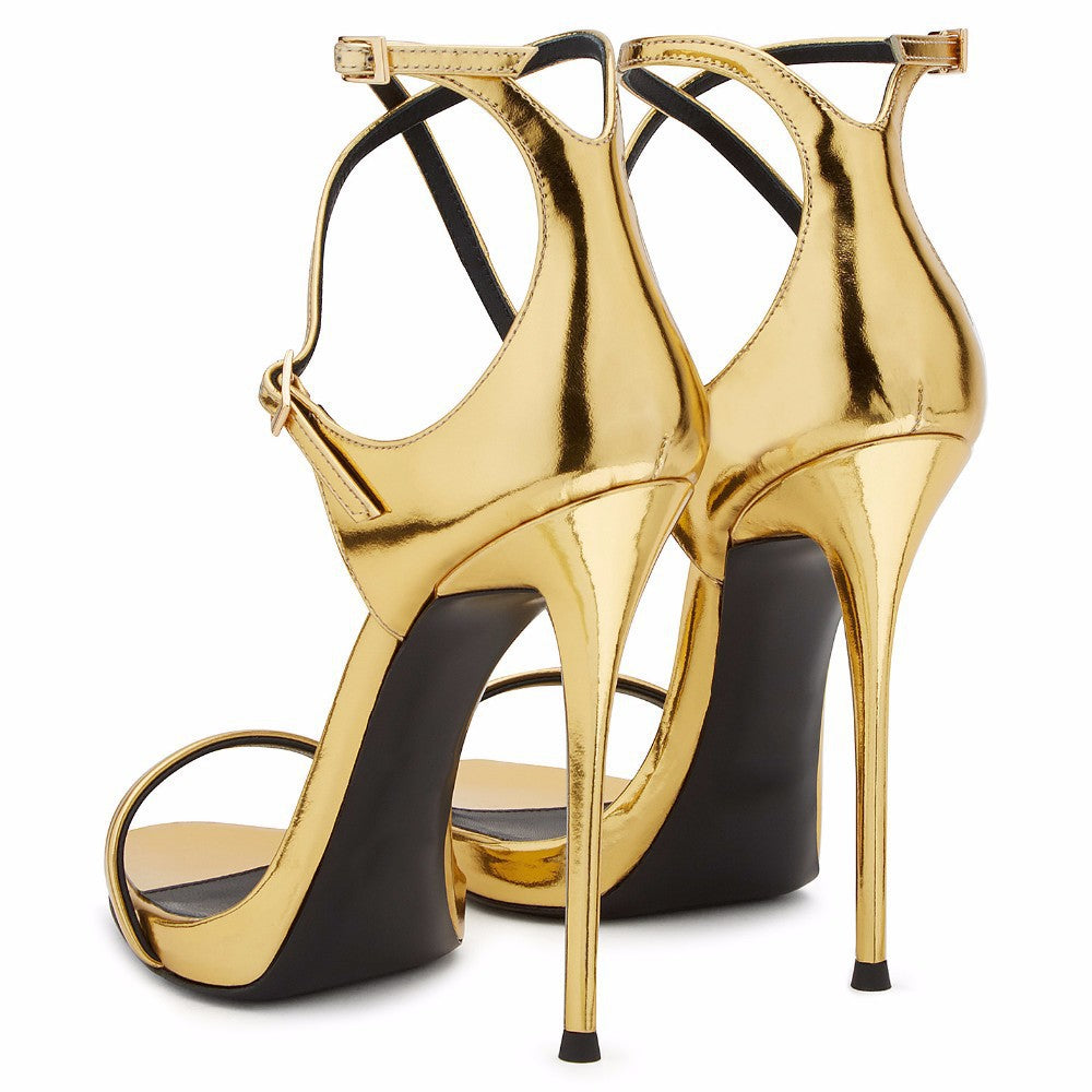 Woman Sandals New Style Celebrity Metallic Gold Stiletto Heel