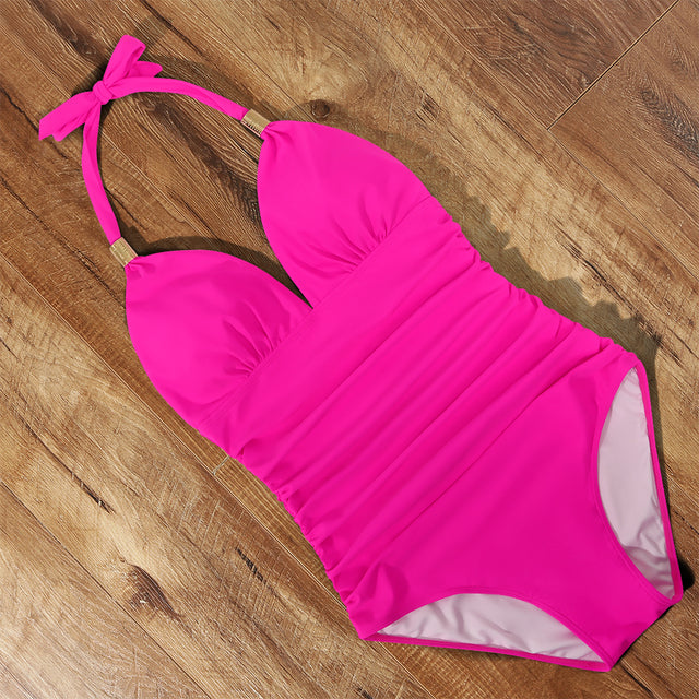 One Piece Swimsuit Women Push Up New Solid Bating Suit Summer