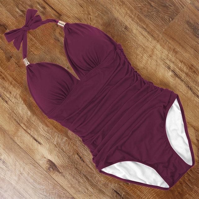 One Piece Swimsuit Women Push Up New Solid Bating Suit Summer