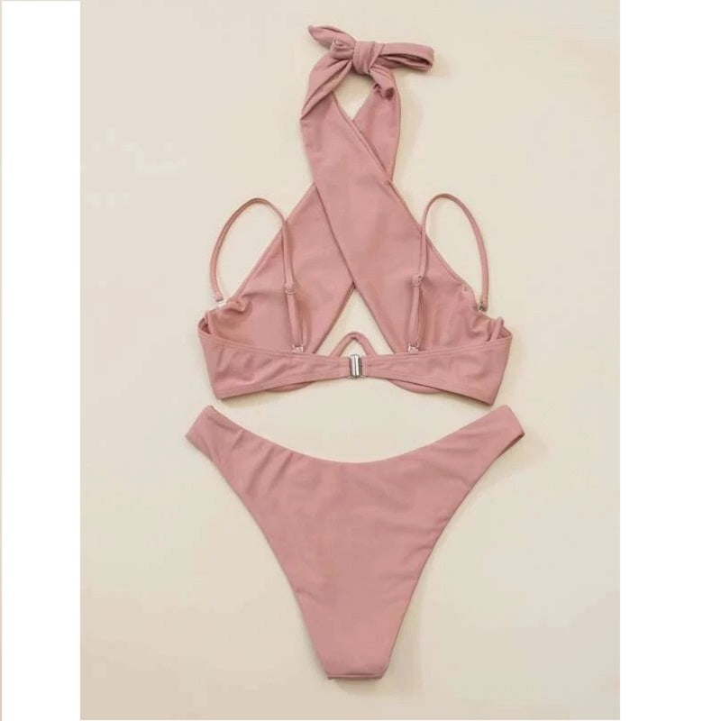 Ladies Summer Solid Color Sexy Swimsuit Adult Female Bikini 2022