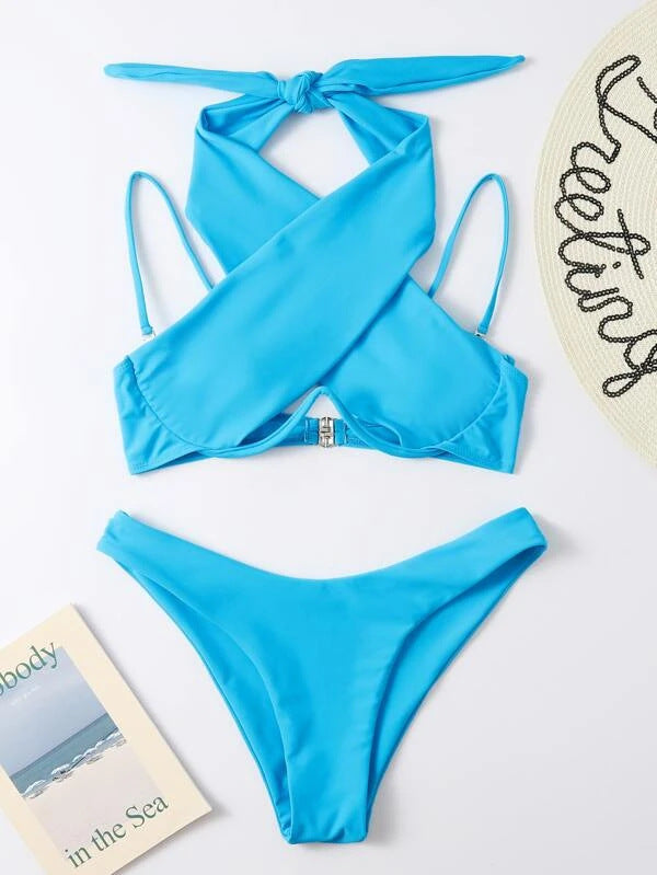 Ladies Summer Solid Color Sexy Swimsuit Adult Female Bikini 2022