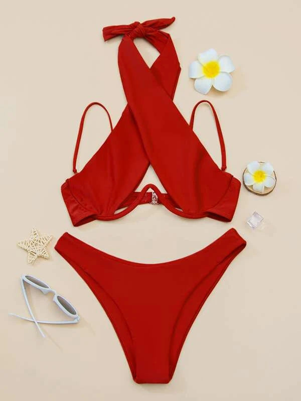 Ladies Summer Solid Color Sexy Swimsuit Adult Female Bikini 2022