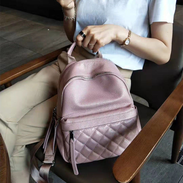 New Taro Blue Color Fashion Women Backpack Genuine Cow Leather