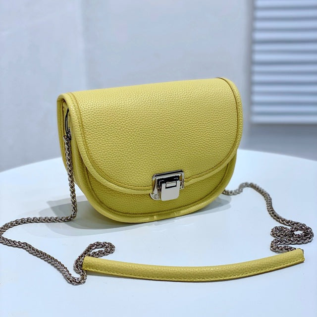 Leisure Yellow Small Saddle Bag 100% Genuine Cow Leather Women