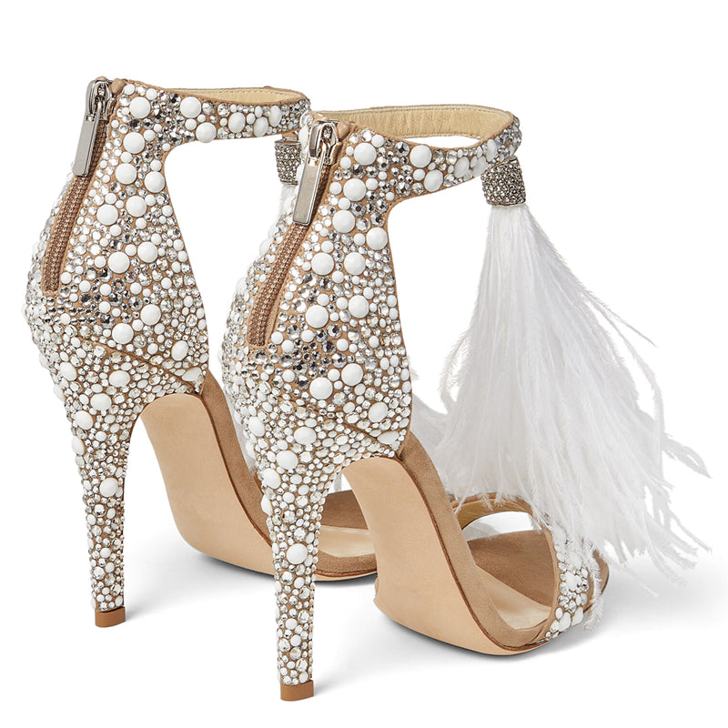 Ladies Pointed Toe Rhinestone Feather Wedding Shoes