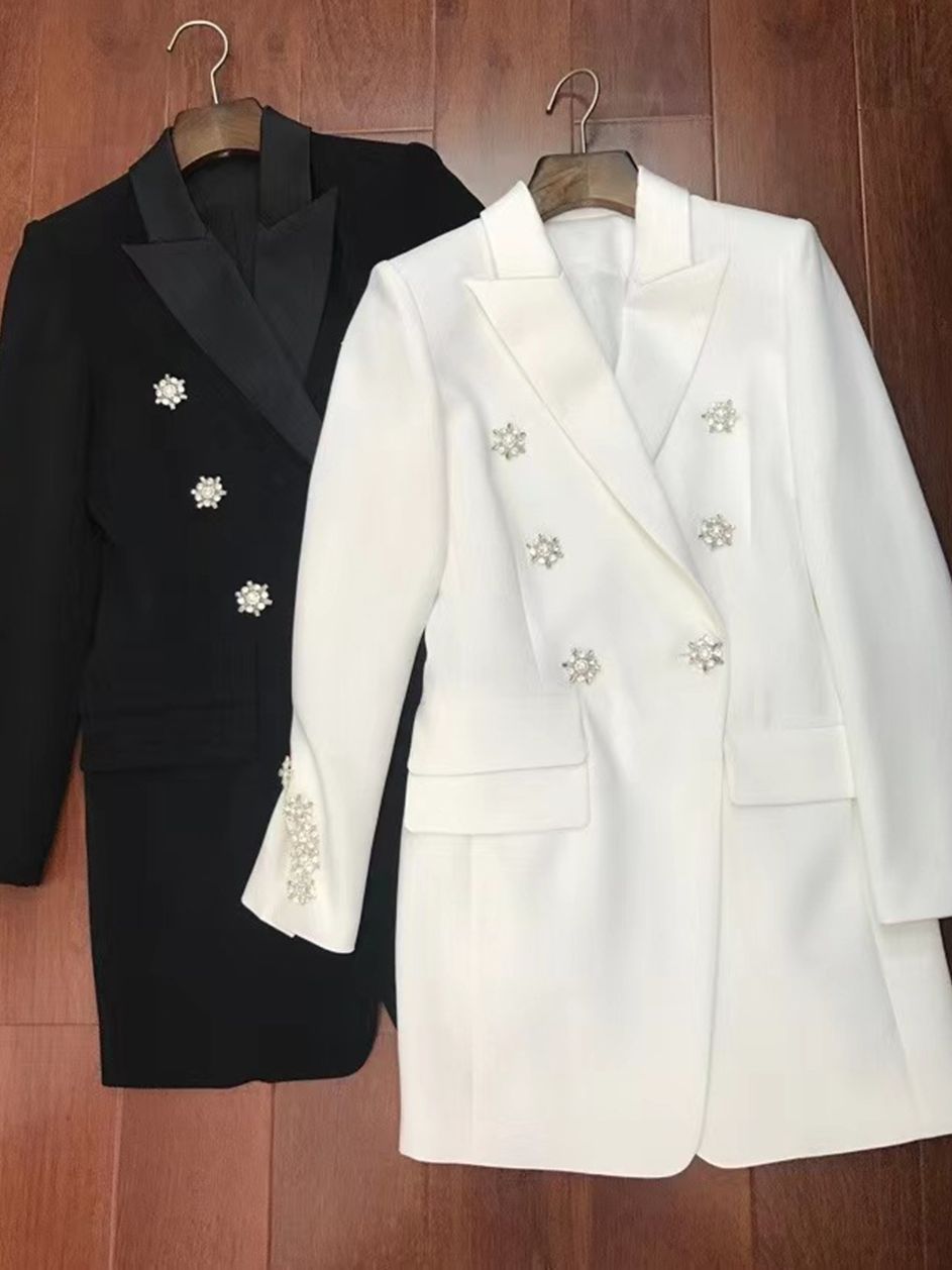 Double Breasted Diamond Button Blazer Dress Sexy V